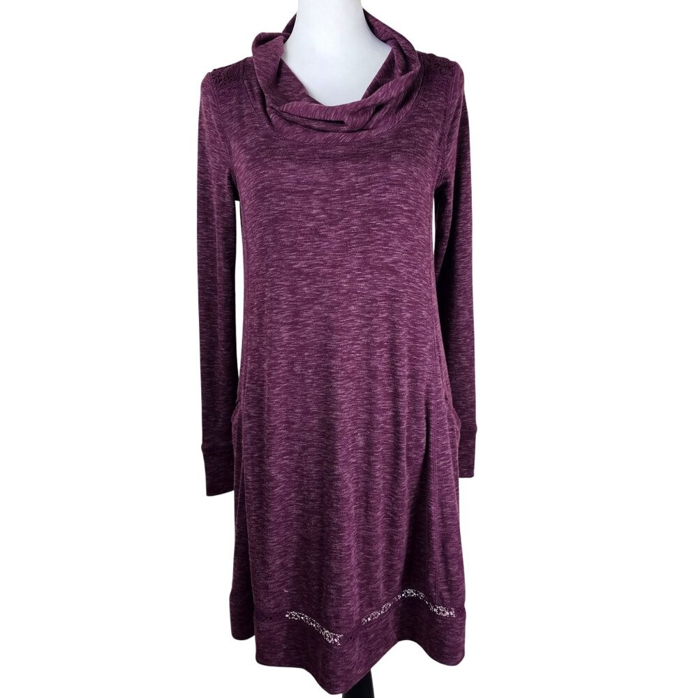 Anthropologie Saturday Sunday Lace Back Knit Dress XS Purple Cowl Neck Casual